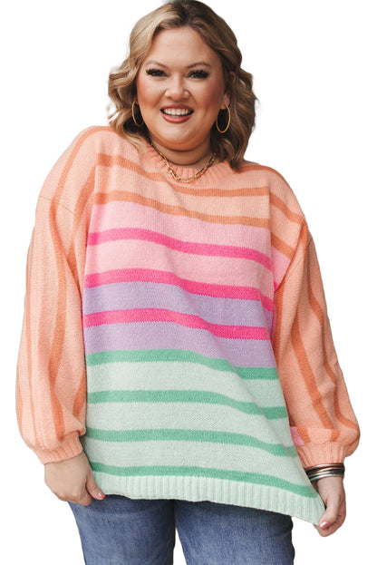 Pink Stripe Balloon Sleeve Sweater. PSCollection