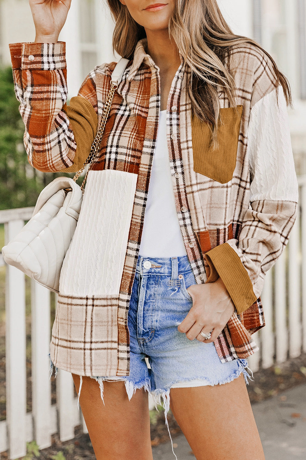 Orange Plaid Color Block Shacket. GCollection