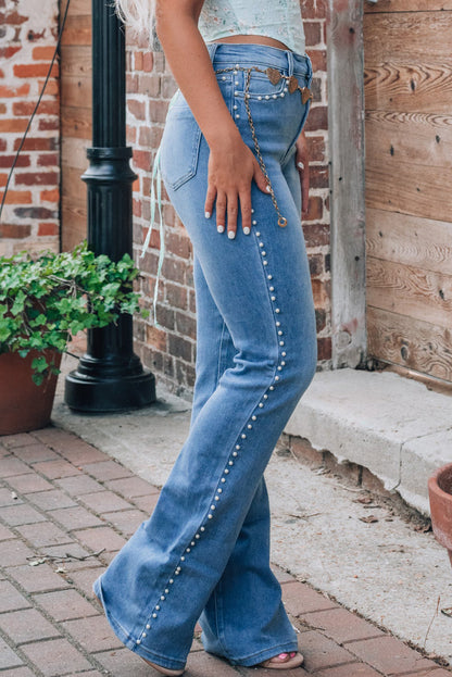 Dusk Blue Pearl Boot Cut Denim Jeans. GCollection