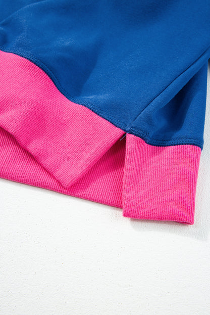 Blue Colorblock Bubble Sleeve Sweatshirt. GCollection