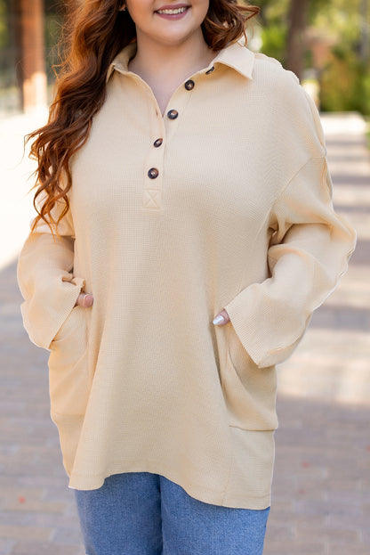 Thermal Waffle Knit Henley Tunic Top. PSCollection