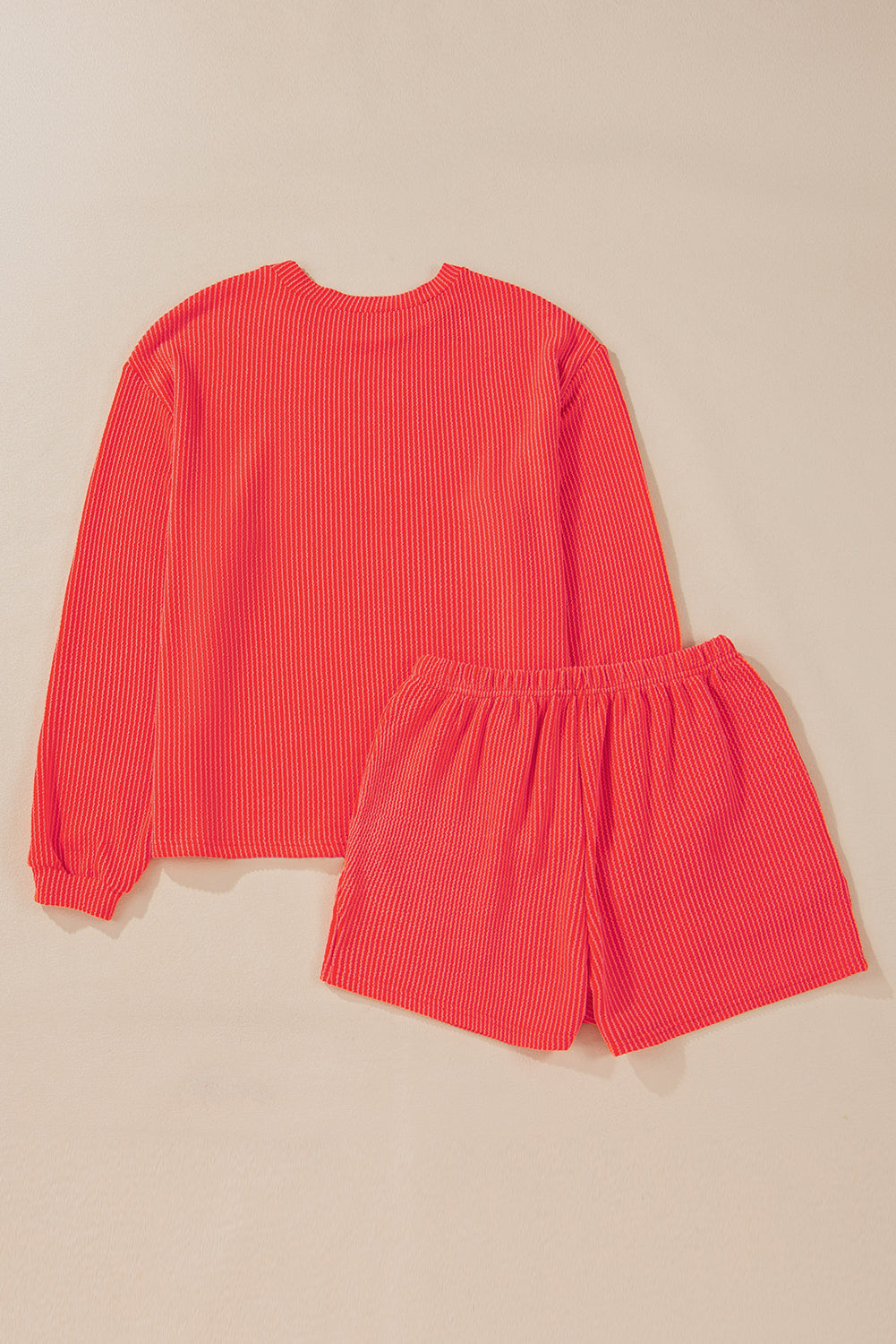 Orange Knit Long Sleeve Top and High Waist Shorts Set. GCollection