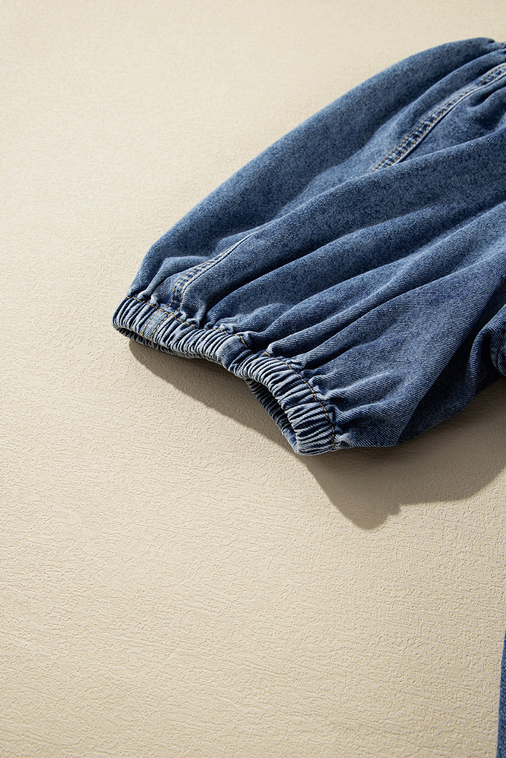 Sail Blue Plus  V Neck Puff Sleeve Denim Blouse. PSCollection