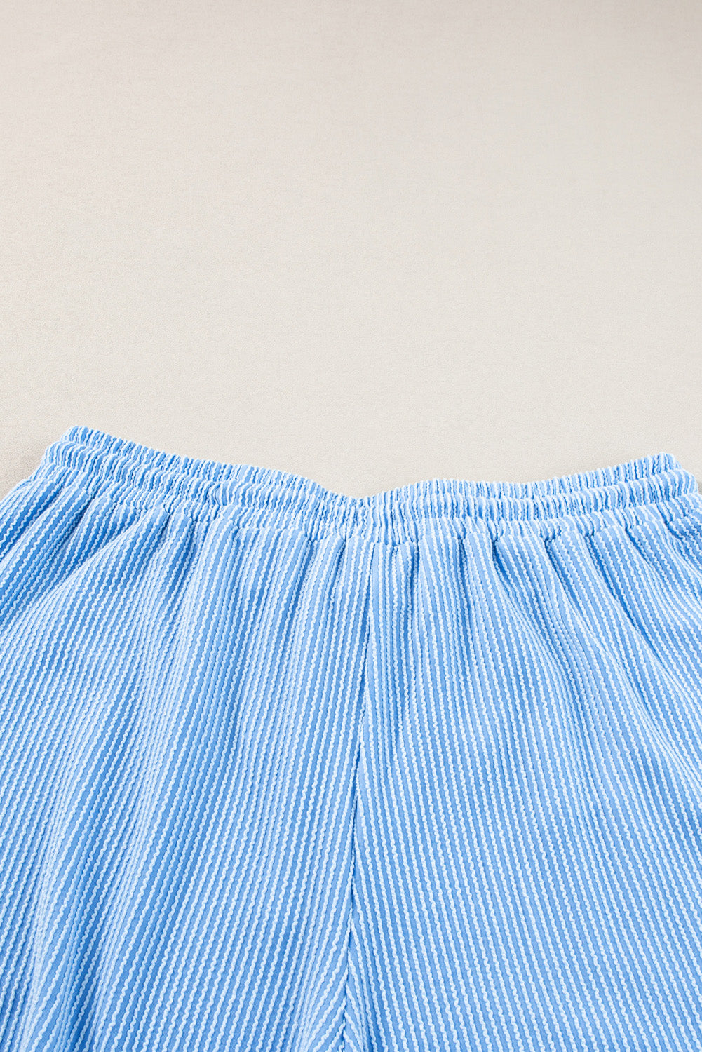 Light Blue Ribbed Long Sleeve Top and Drawstring Shorts Set. PSCollection