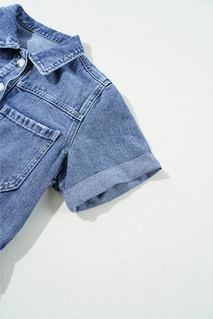 Dusk Blue Denim Short Sleeve Romper. GCollection