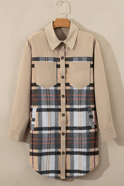 Khaki Plaid Long Sleeve Shirt Dress. GCollection