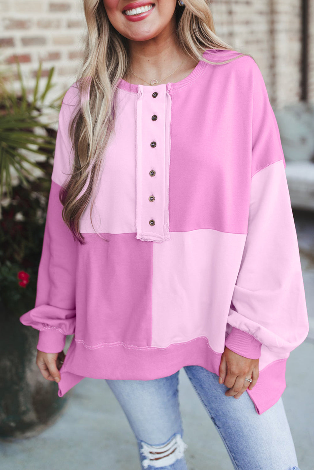 Pink Colorblock Oversize Sweatshirt. GCollection