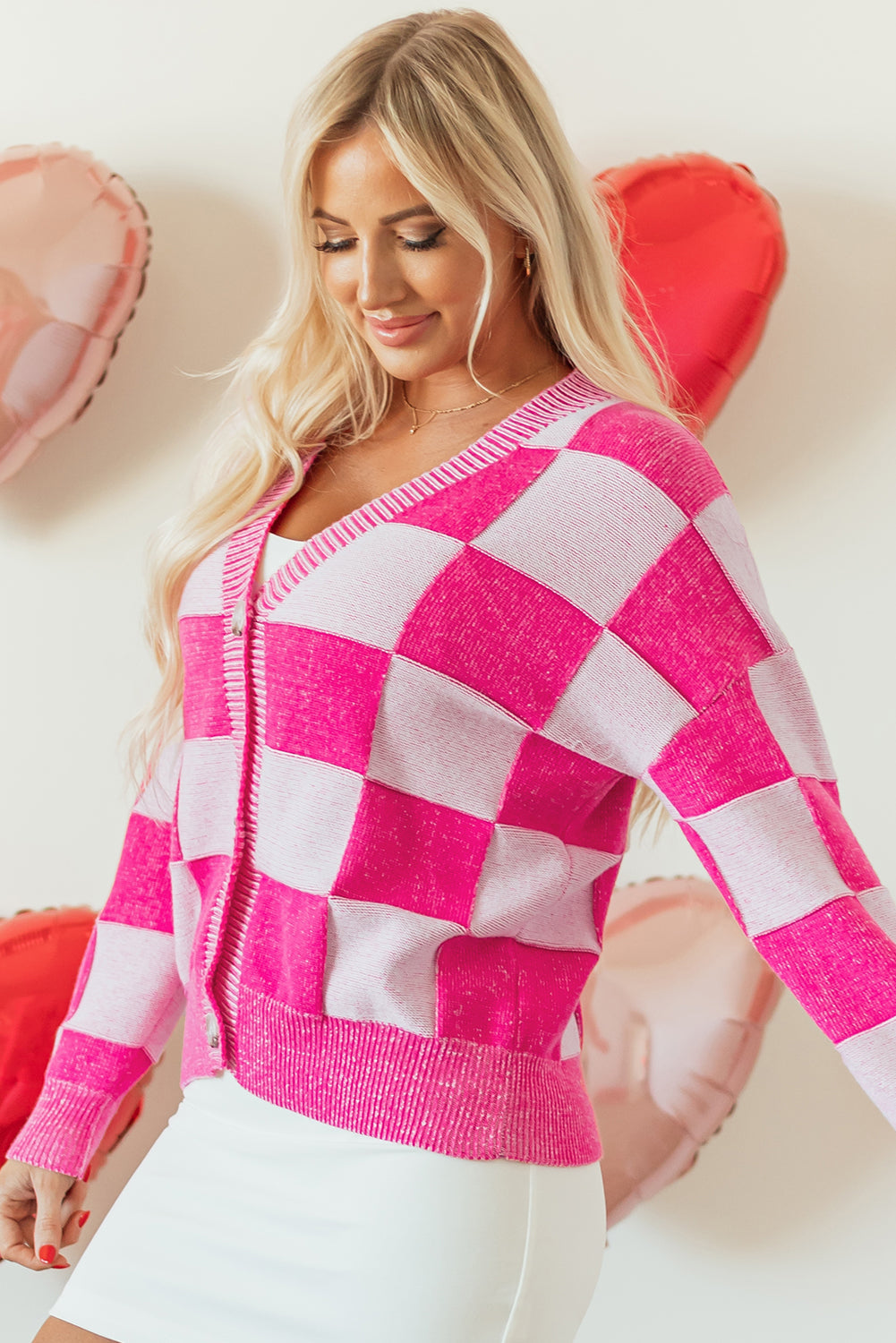 Pink Checkered Cardigan. GCollection