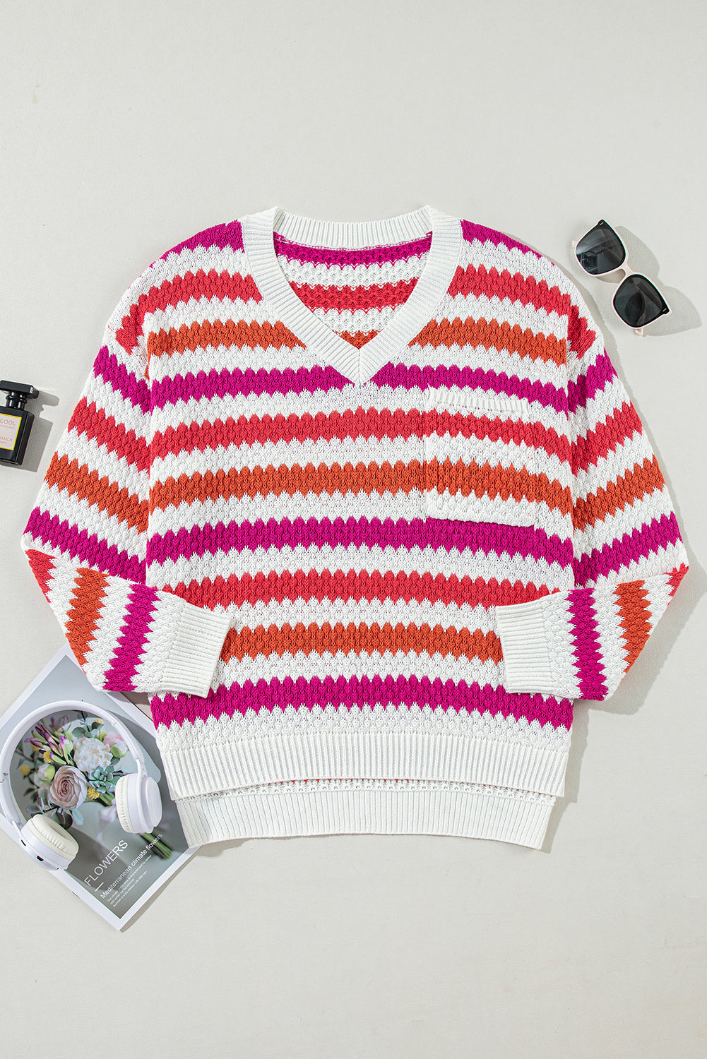 Pink Stripe V Neck Sweater. PSCollection