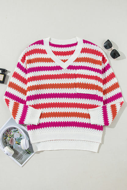 Pink Stripe V Neck Sweater. PSCollection