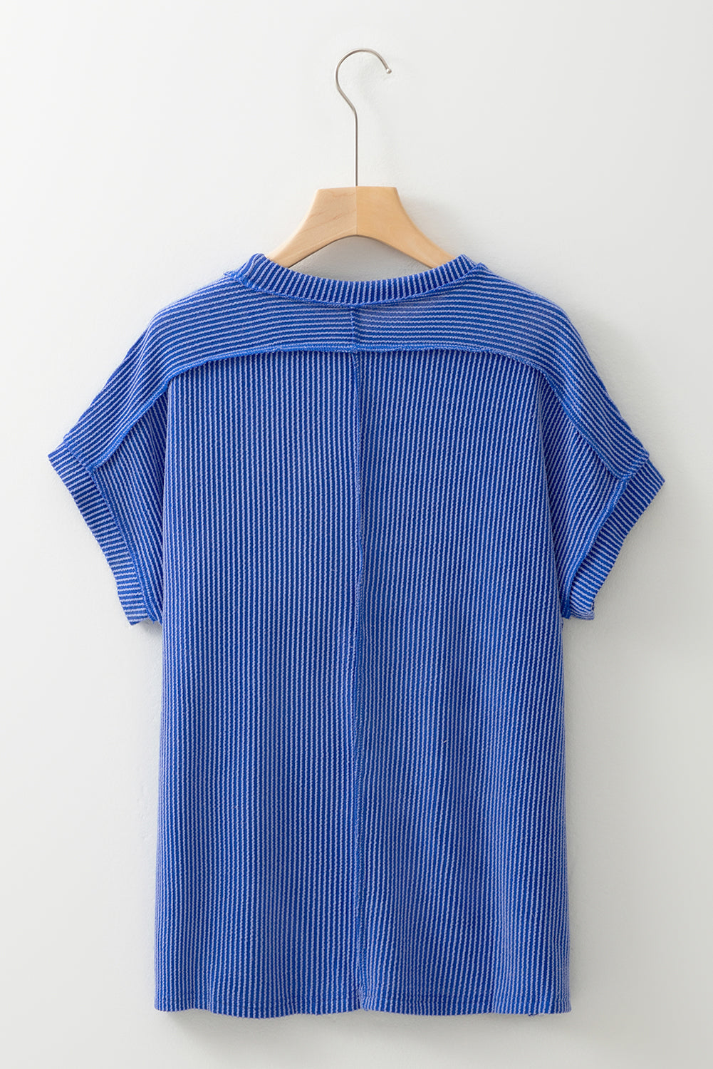 Dark Blue Textured Knit Exposed Stitching T-shirt. GCollection