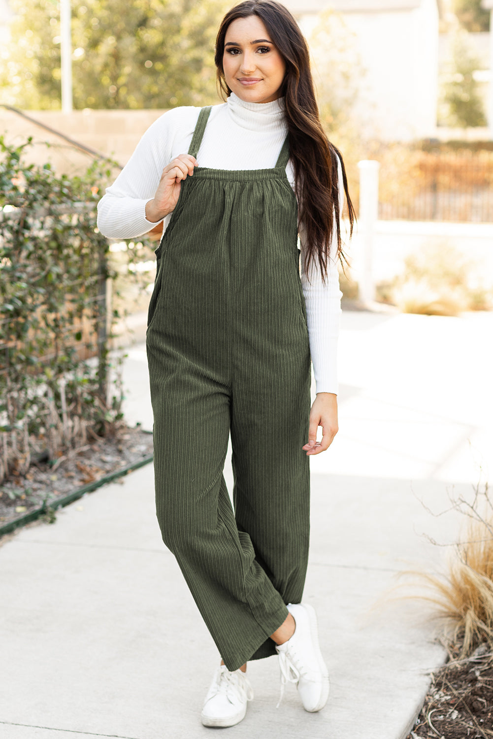 Jungle Green Solid Pocketed Loose Fit Corduroy Overall. GCollection