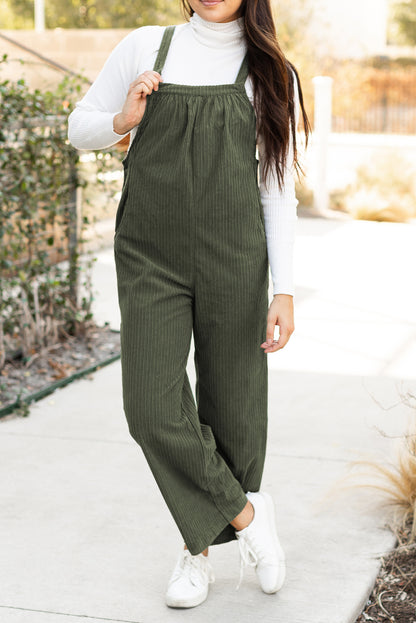 Jungle Green Solid Pocketed Loose Fit Corduroy Overall. GCollection