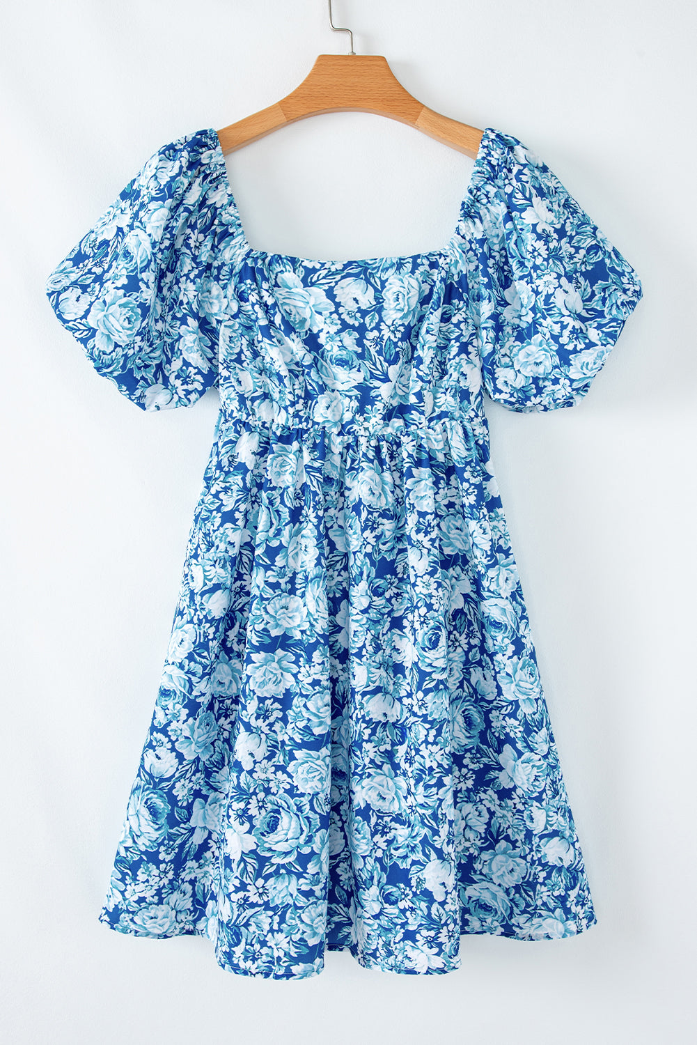 Blue Floral Puff Sleeve Babydoll Dress. GCollection