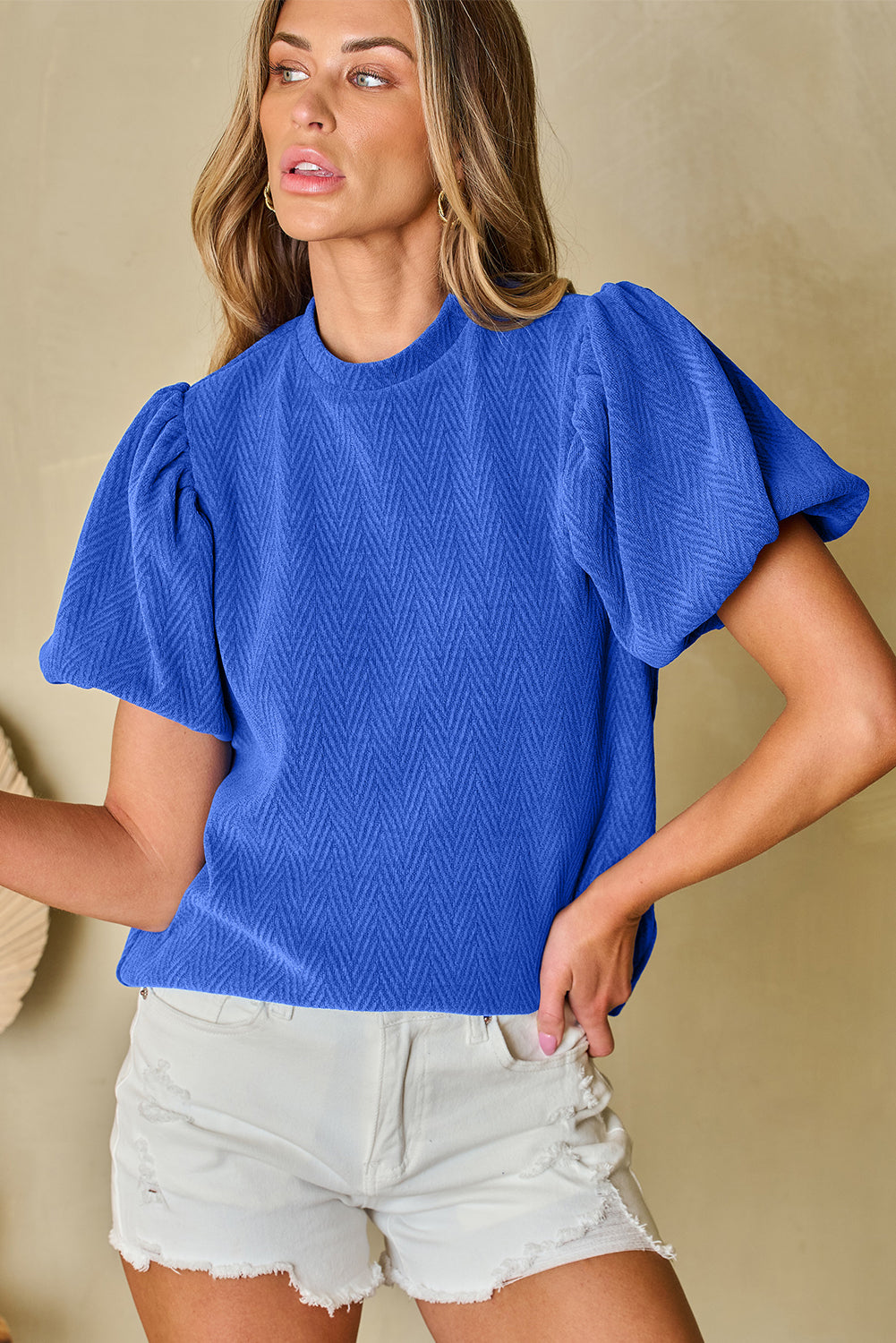 Blue Solid Textured Blouse. GCollection