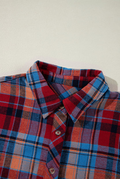 Red Plaid Print Loose Vintage Shirt. GCollection