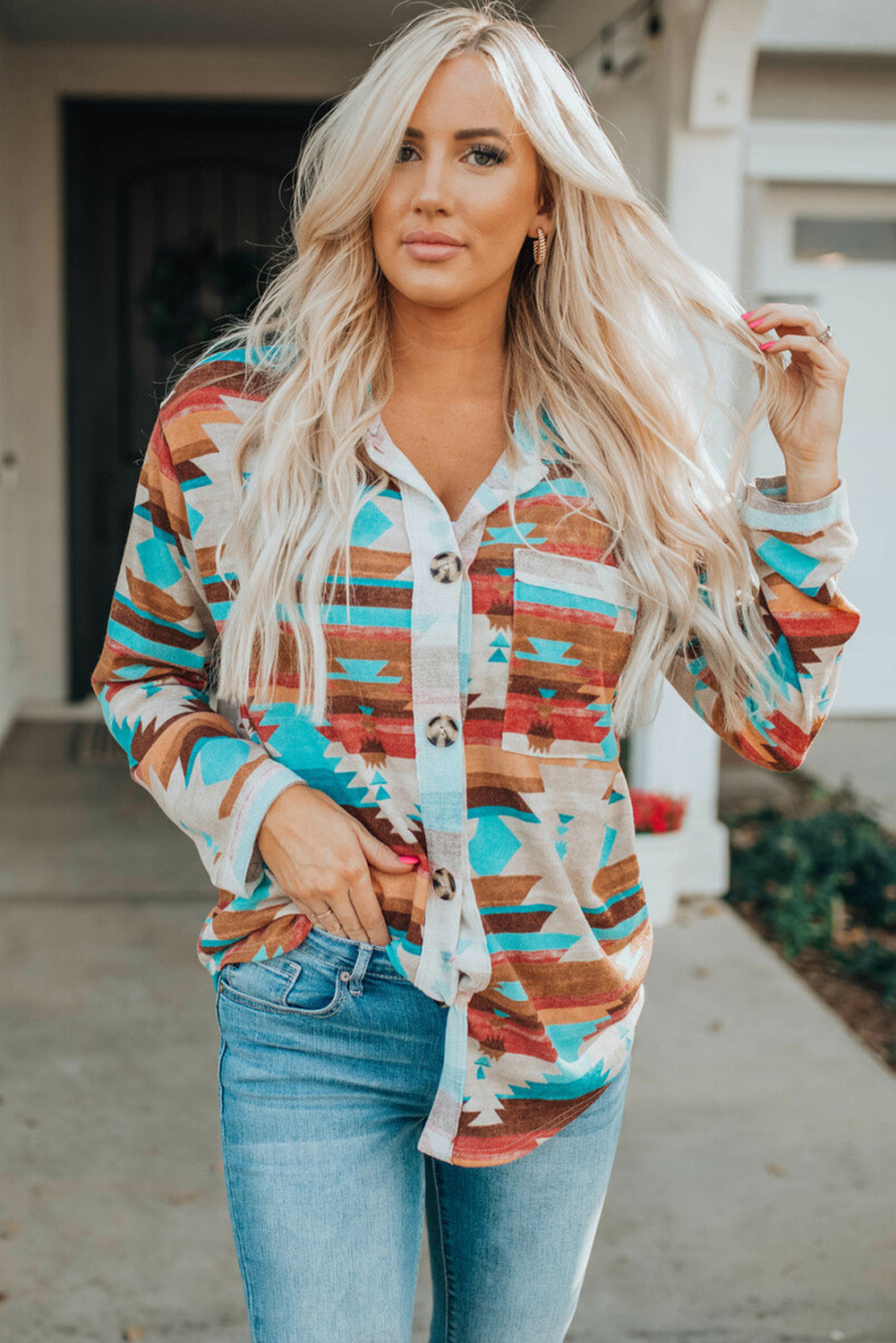 Aztec Print Long Sleeve Shirt. GCollection