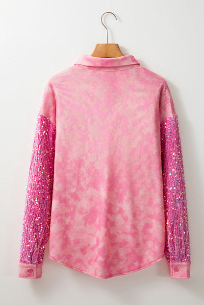 Apricot Pink Mineral Wash Sequin Shacket. GCollection