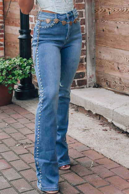 Dusk Blue Pearl Boot Cut Denim Jeans. GCollection