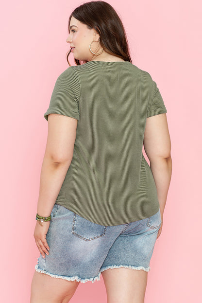 Mist Green Plus Corded V Neck Tee. PSCollection