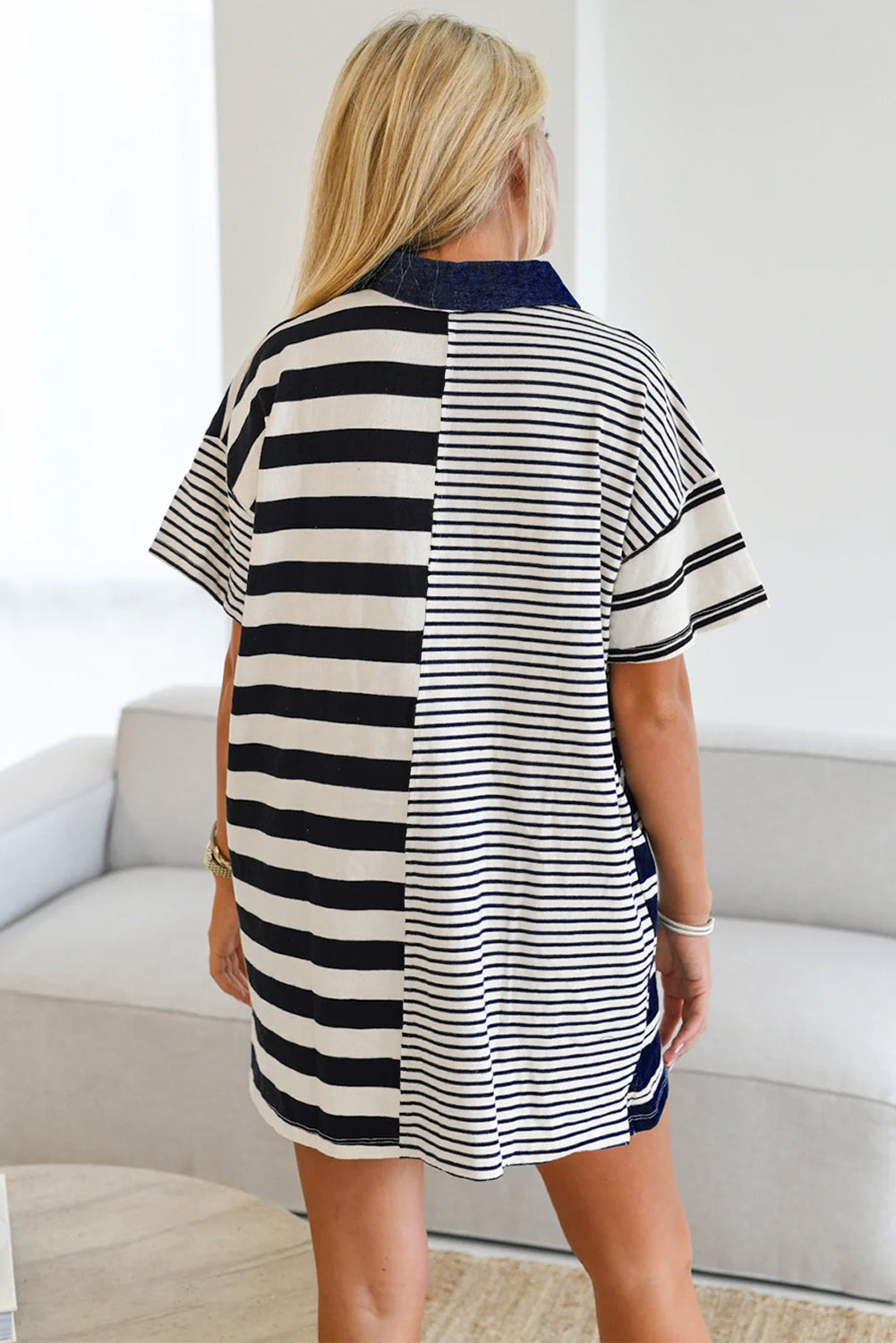 Black Stripe Half Placket Polo T Shirt Dress. GCollection