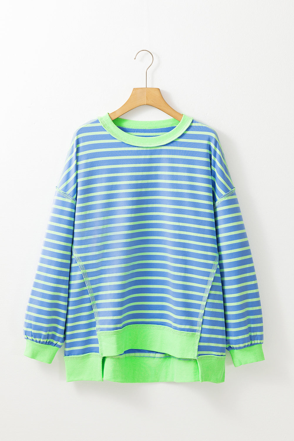 Sky Blue Stripe Contrast Trim High Tunic Sweatshirt. GCollection