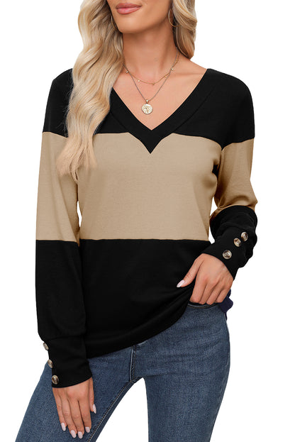 Colorblock Long Sleeve V Neck Top. GCollection