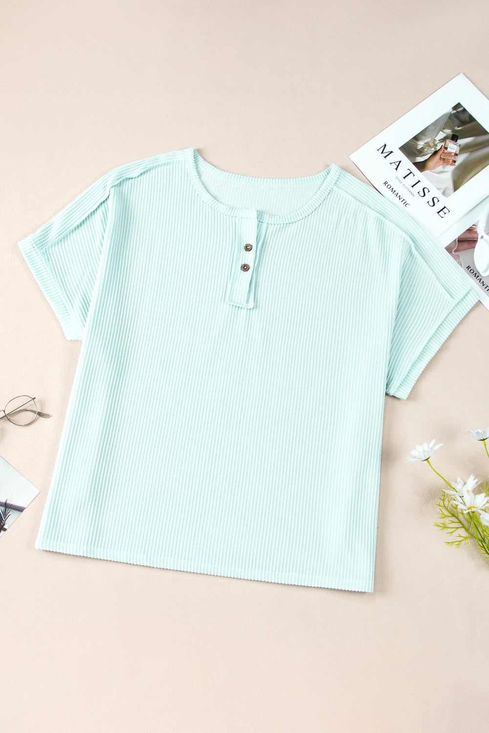 Blue Textured Henley T Shirt. PSCollection