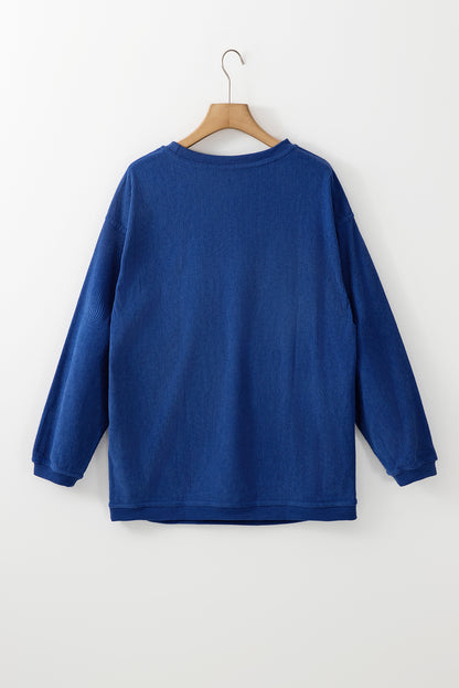 Dark Blue Ribbed Corduroy Oversized Sweatshirt. GCollection. PSCollection