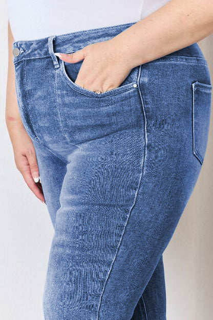 Blue Exposed Seam High Waist Flare Jeans. PSCollection