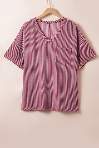 Rose Pink Textured V-Neck Shirt. PSCollection