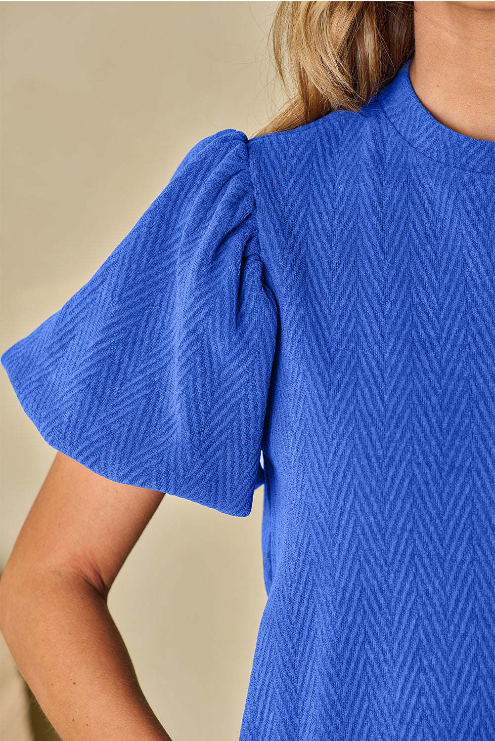 Blue Solid Textured Blouse. GCollection