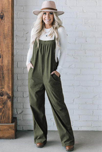 Jungle Green Solid Pocketed Loose Fit Corduroy Overall. GCollection