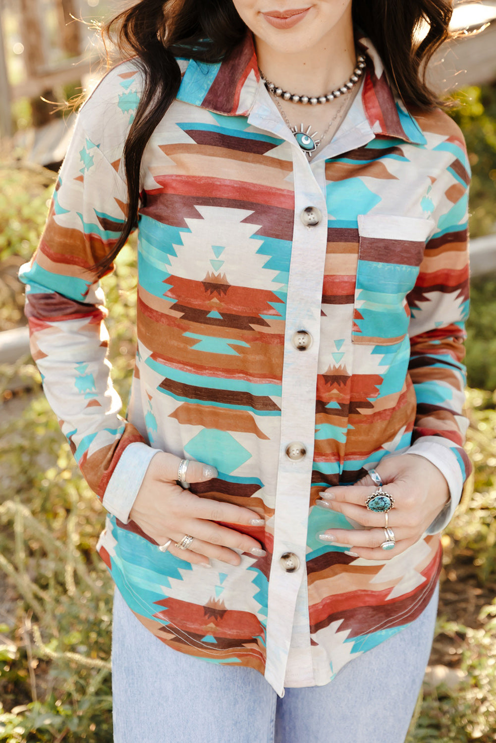 Aztec Print Long Sleeve Shirt. GCollection