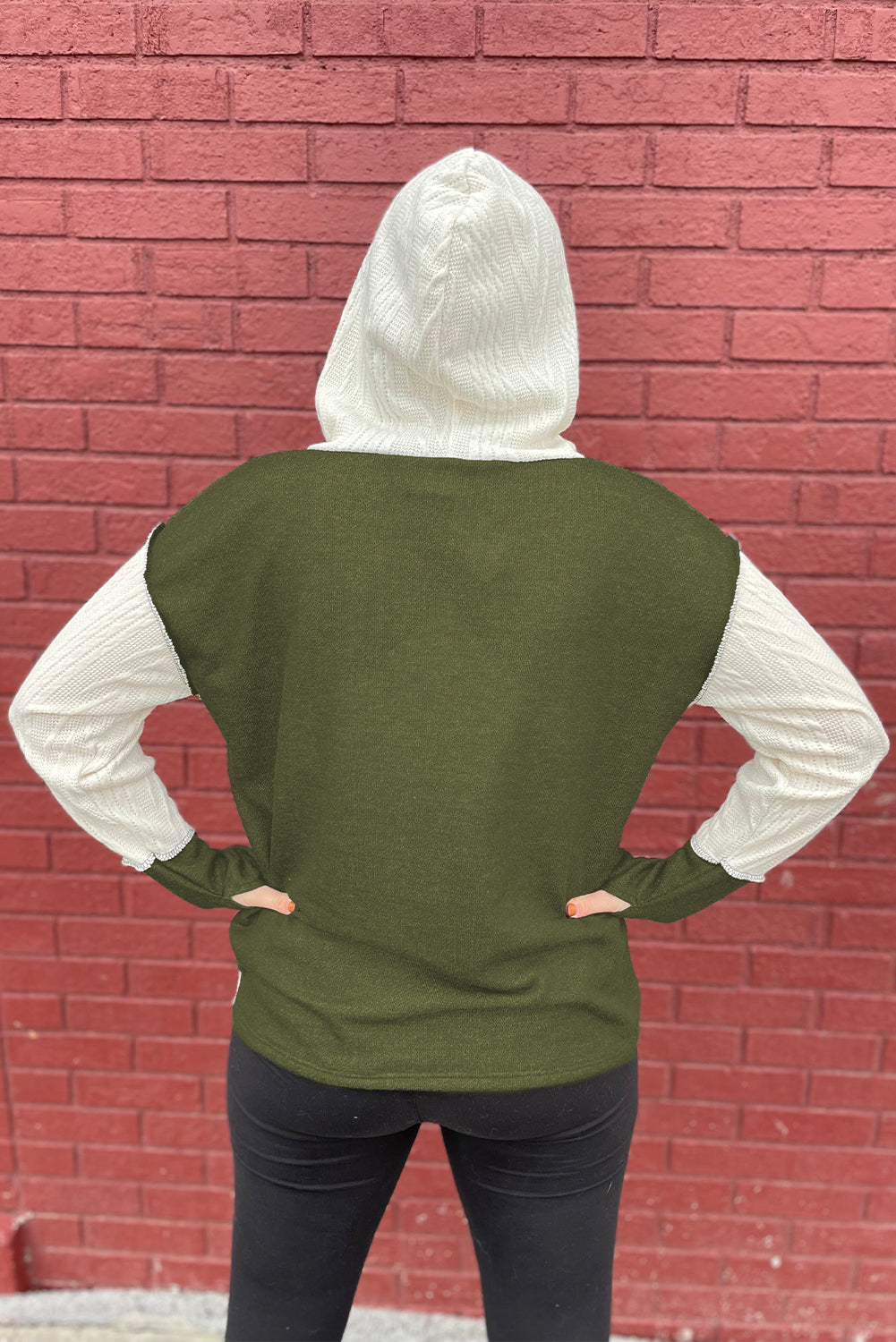 Jungle Green Color Block Textured Hoodie. GCollection