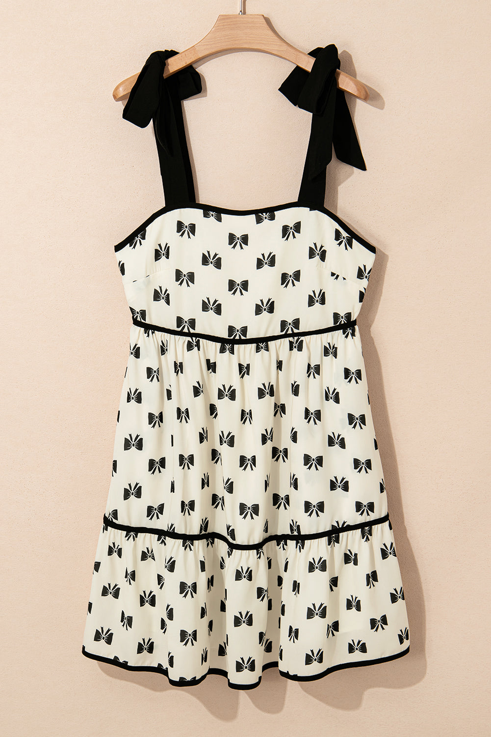 White Bow Knot Color Contrast Trim Knotted Shoulder Mini Dress. GCollection