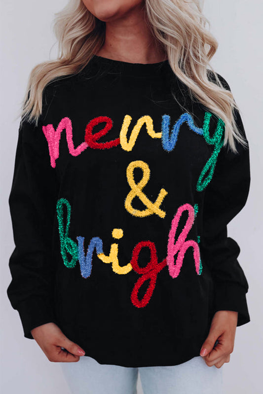 Black Colorful Merry & Bright Sweater. GCollection