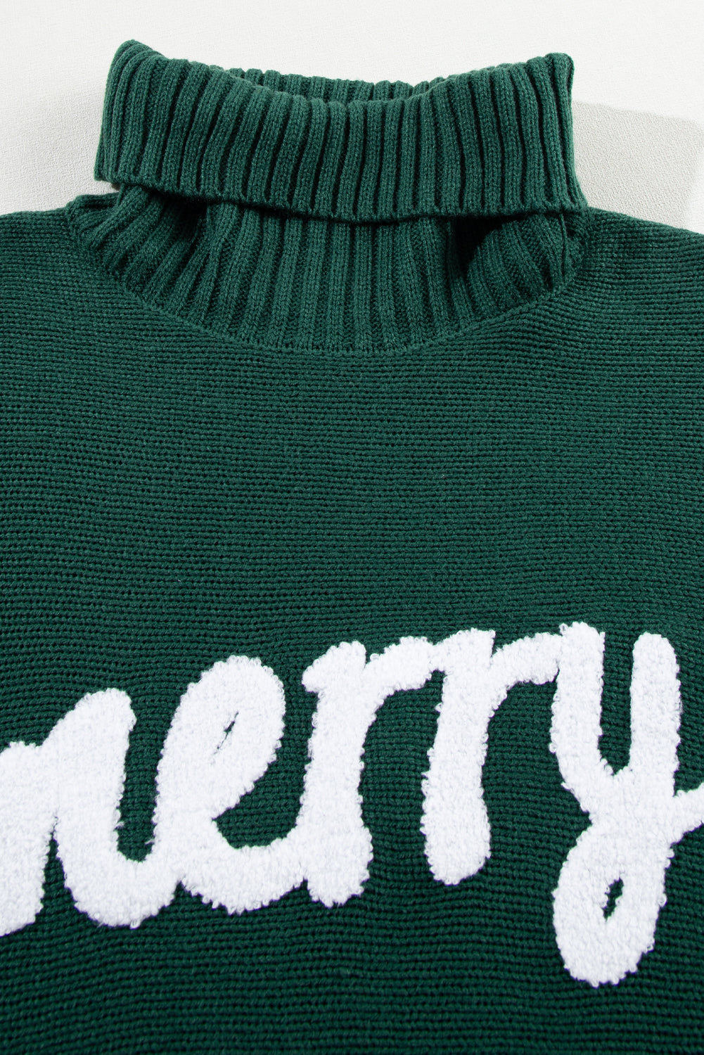 Green Merry Letter Embroidered High Neck Sweater. GCollection