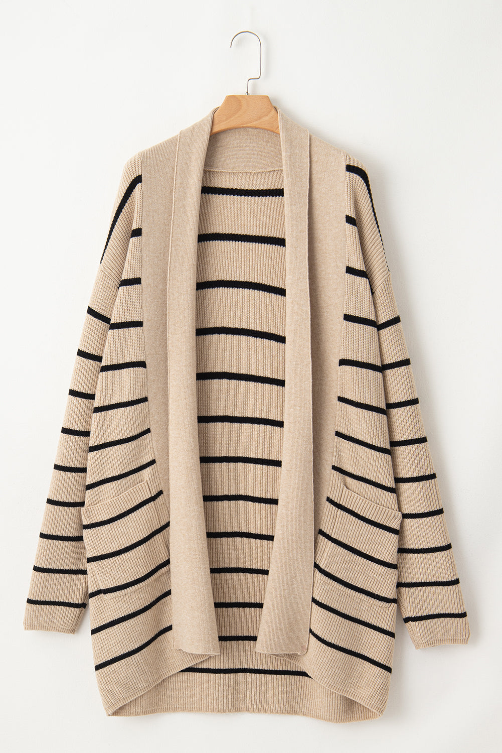 Black Stripe Open Cardigan with Pockets. GCollection