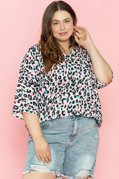 Leopard Print V Neck Batwing Sleeve Top. PSCollection