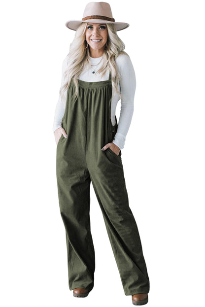 Jungle Green Solid Pocketed Loose Fit Corduroy Overall. GCollection