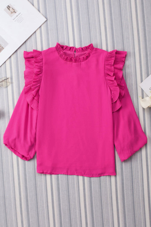 WS. Rose ruffle trim blouse