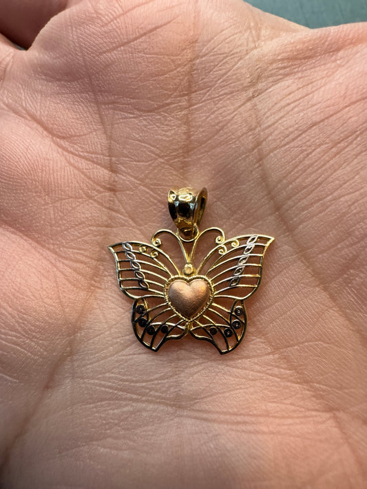 10K tri-color gold butterfly pendant