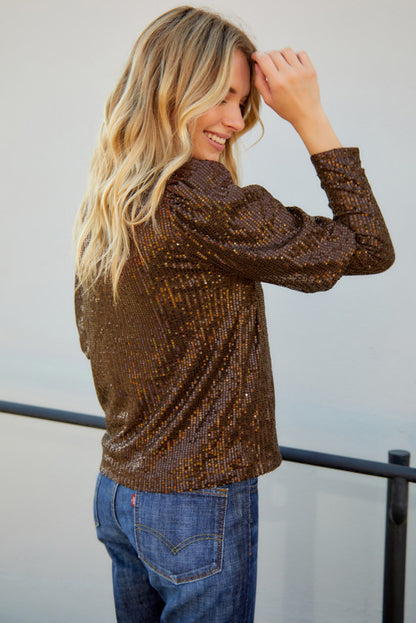 Brown sequined long sleeves top