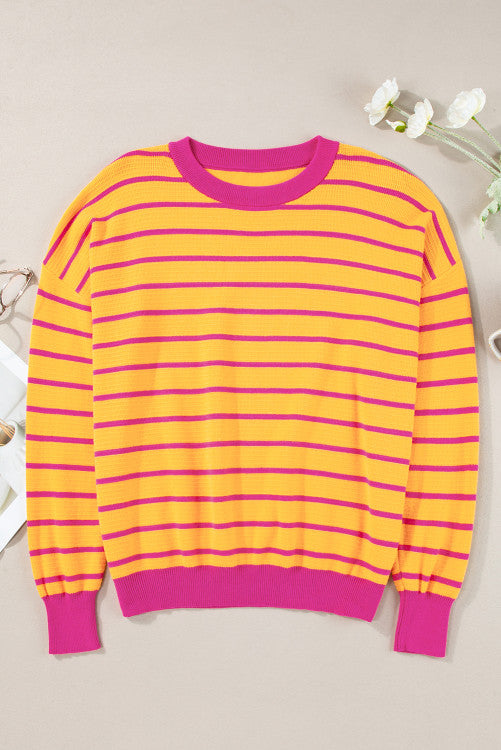 Orange and pink striped loose fit sweater