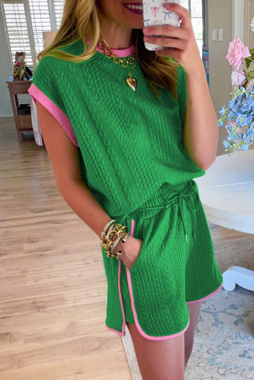 Green textured top and shorts set (2weeks)