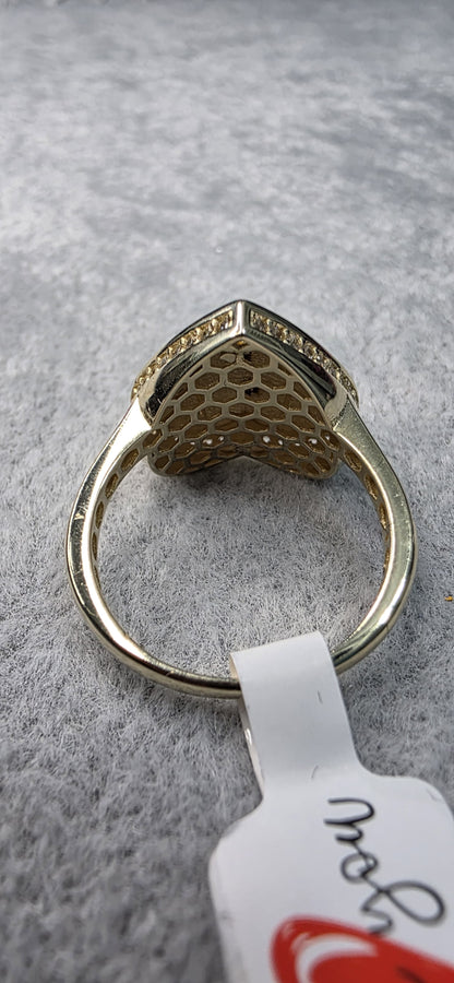 14K solid gold CC puffy heart ring with white stones.