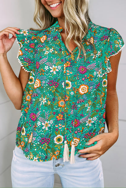 Green multicolor floral blouse. WS