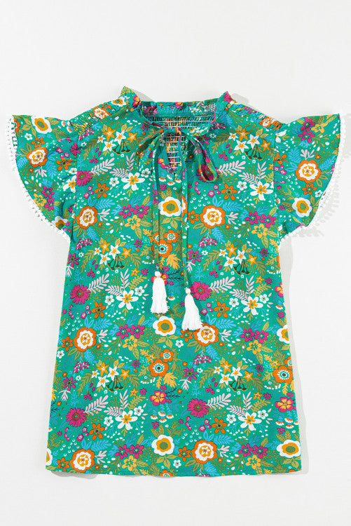 Green multicolor floral blouse. WS