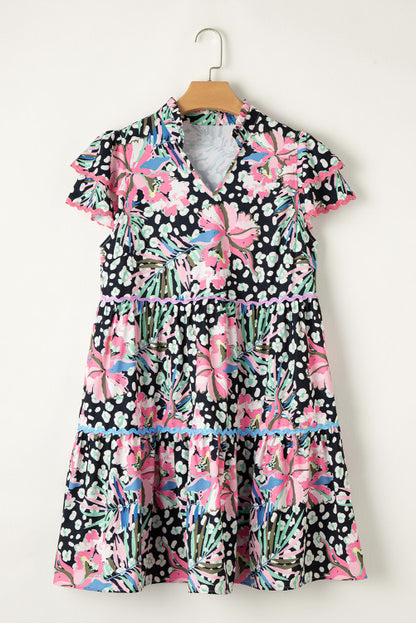 Floral and leopard print ricrac trim dress. RTS